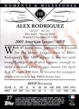 2007 Topps Moments & Milestones #27-2 Alex Rodriguez Back