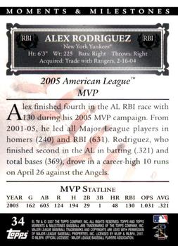 2007 Topps Moments & Milestones #34-90 Alex Rodriguez Back