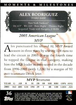 2007 Topps Moments & Milestones #36-21 Alex Rodriguez Back