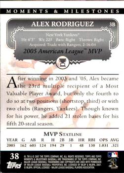 2007 Topps Moments & Milestones #38-14 Alex Rodriguez Back