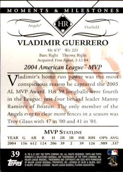 2007 Topps Moments & Milestones #39-25 Vladimir Guerrero Back