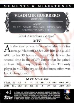 2007 Topps Moments & Milestones #41-117 Vladimir Guerrero Back