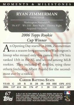 2007 Topps Moments & Milestones #67-88 Ryan Zimmerman Back