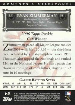 2007 Topps Moments & Milestones #68-84 Ryan Zimmerman Back