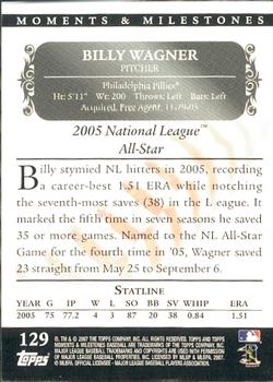 2007 Topps Moments & Milestones #129-29 Billy Wagner Back