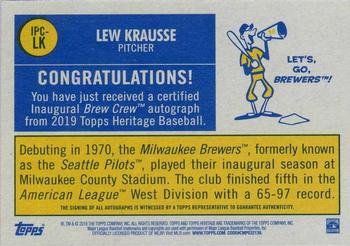2019 Topps Heritage - Inaugural Brew Crew Autographs #IBC-LK Lew Krausse Back