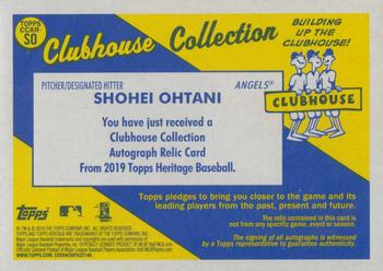 2019 Topps Heritage - Clubhouse Collection Autograph Relics Patch #CCAR-SO Shohei Ohtani Back