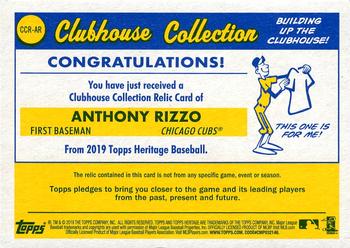2019 Topps Heritage - Clubhouse Collection Relics #CCR-AR Anthony Rizzo Back