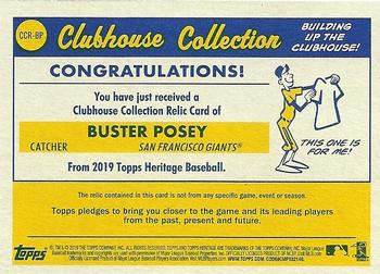 2019 Topps Heritage - Clubhouse Collection Relics #CCR-BP Buster Posey Back