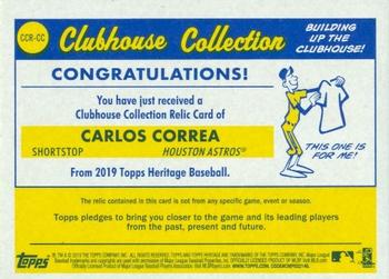 2019 Topps Heritage - Clubhouse Collection Relics #CCR-CC Carlos Correa Back