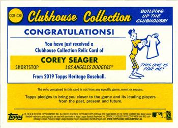 2019 Topps Heritage - Clubhouse Collection Relics #CCR-CSE Corey Seager Back