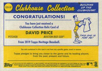 2019 Topps Heritage - Clubhouse Collection Relics #CCR-DP David Price Back