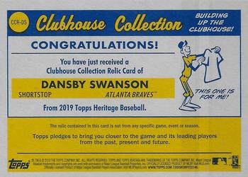 2019 Topps Heritage - Clubhouse Collection Relics #CCR-DS Dansby Swanson Back