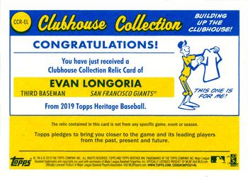 2019 Topps Heritage - Clubhouse Collection Relics #CCR-EL Evan Longoria Back