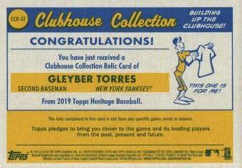 2019 Topps Heritage - Clubhouse Collection Relics #CCR-GT Gleyber Torres Back