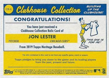 2019 Topps Heritage - Clubhouse Collection Relics #CCR-JL Jon Lester Back