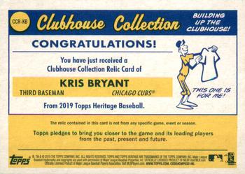 2019 Topps Heritage - Clubhouse Collection Relics #CCR-KB Kris Bryant Back