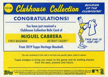 2019 Topps Heritage - Clubhouse Collection Relics #CCR-MC Miguel Cabrera Back