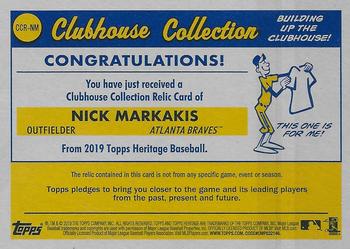 2019 Topps Heritage - Clubhouse Collection Relics #CCR-NM Nick Markakis Back