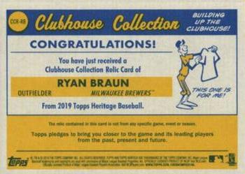 2019 Topps Heritage - Clubhouse Collection Relics #CCR-RB Ryan Braun Back