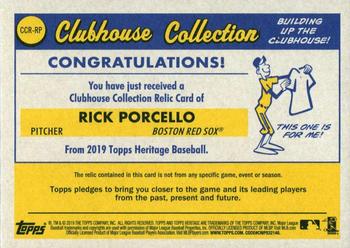 2019 Topps Heritage - Clubhouse Collection Relics #CCR-RP Rick Porcello Back