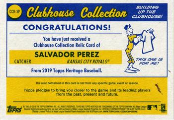 2019 Topps Heritage - Clubhouse Collection Relics #CCR-SP Salvador Perez Back
