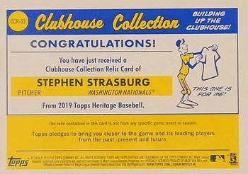 2019 Topps Heritage - Clubhouse Collection Relics #CCR-SS Stephen Strasburg Back