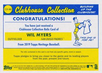 2019 Topps Heritage - Clubhouse Collection Relics #CCR-WM Wil Myers Back