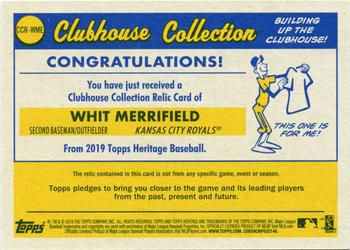 2019 Topps Heritage - Clubhouse Collection Relics #CCR-WME Whit Merrifield Back