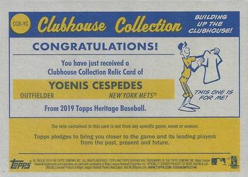 2019 Topps Heritage - Clubhouse Collection Relics #CCR-YC Yoenis Cespedes Back