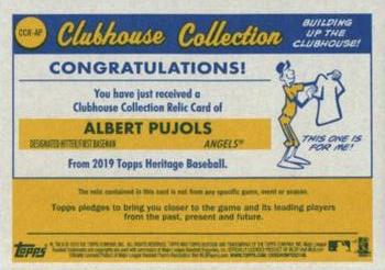 2019 Topps Heritage - Clubhouse Collection Relics #CCR-AP Albert Pujols Back
