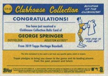 2019 Topps Heritage - Clubhouse Collection Relics #CCR-GS George Springer Back