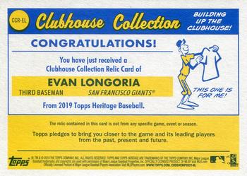 2019 Topps Heritage - Clubhouse Collection Relics Gold #CCR-EL Evan Longoria Back