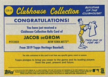 2019 Topps Heritage - Clubhouse Collection Relics Gold #CCR-JD Jacob deGrom Back