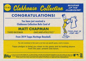 2019 Topps Heritage - Clubhouse Collection Relics Gold #CCR-MCH Matt Chapman Back