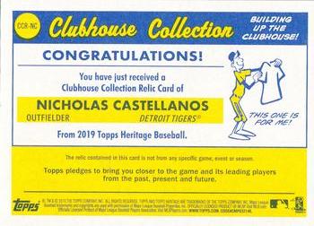 2019 Topps Heritage - Clubhouse Collection Relics Gold #CCR-NC Nicholas Castellanos Back