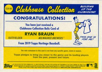2019 Topps Heritage - Clubhouse Collection Relics Gold #CCR-RB Ryan Braun Back