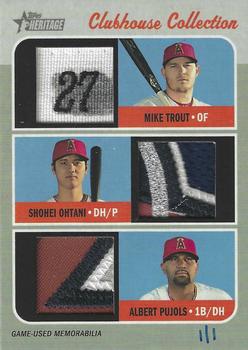 2019 Topps Heritage - Clubhouse Collection Triple Relics Patch #CCTR-TOP Albert Pujols / Mike Trout / Shohei Ohtani Front