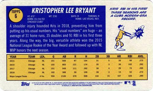 2019 Topps Heritage - 1970 Topps Super Baseball #6 Kris Bryant Back