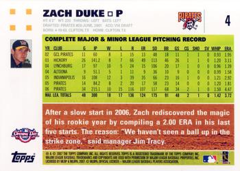 2007 Topps Opening Day #4 Zach Duke Back
