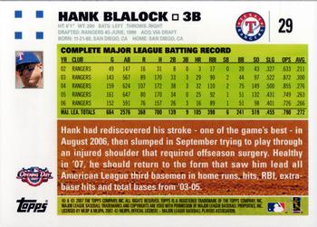 2007 Topps Opening Day #29 Hank Blalock Back