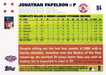 2007 Topps Opening Day #84 Jonathan Papelbon Back