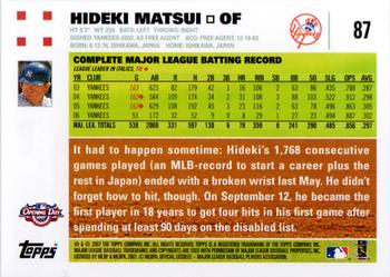 2007 Topps Opening Day #87 Hideki Matsui Back