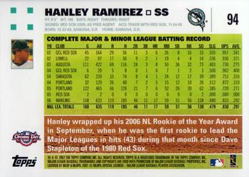 2007 Topps Opening Day #94 Hanley Ramirez Back