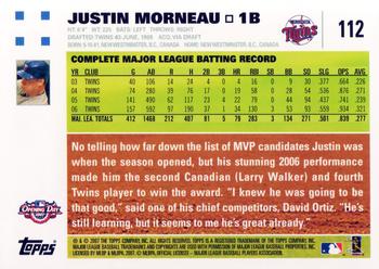 2007 Topps Opening Day #112 Justin Morneau Back