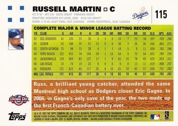 2007 Topps Opening Day #115 Russell Martin Back
