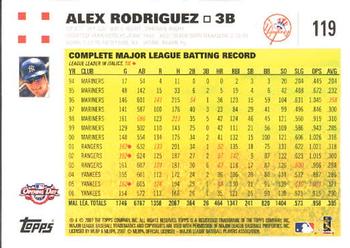 2007 Topps Opening Day #119 Alex Rodriguez Back