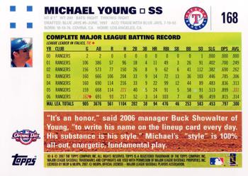 2007 Topps Opening Day #168 Michael Young Back