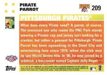 2007 Topps Opening Day #209 Pirate Parrot Back