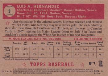 2007 Topps Rookie 1952 Edition #3 Luis Hernandez Back